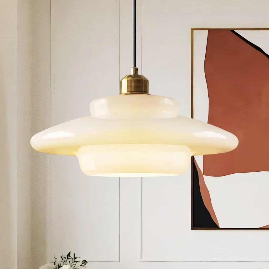 White Glass Hanging Ceiling Fixture 12.6 in Adjustable Cord Modern Island Light for Kitchen Dining Room Bedroom Foyer E27 Base Art Deco Styl | Thomler
