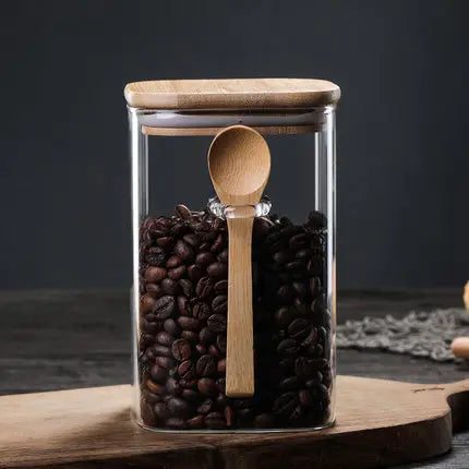 Vorratsgläser aus Glas mit Bambusdeckel, 20 cm, 3-teiliges luftdichtes Vorratsbehälter-Set für die Speisekammer, Küchenarbeitsplatte, Behälter für Trockenvorräte | Thomler
