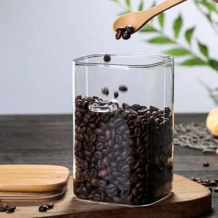 Vorratsgläser aus Glas mit Bambusdeckel, 20 cm, 3-teiliges luftdichtes Vorratsbehälter-Set für die Speisekammer, Küchenarbeitsplatte, Behälter für Trockenvorräte | Thomler