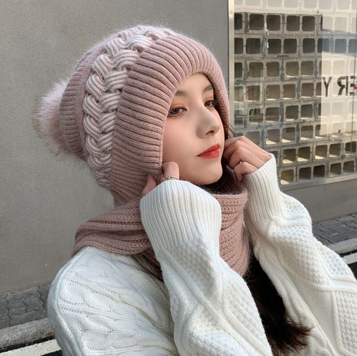 Hooded Scarf with Attached Beanie for Women – Knit Cowl Hood for Head & Neck Warmth