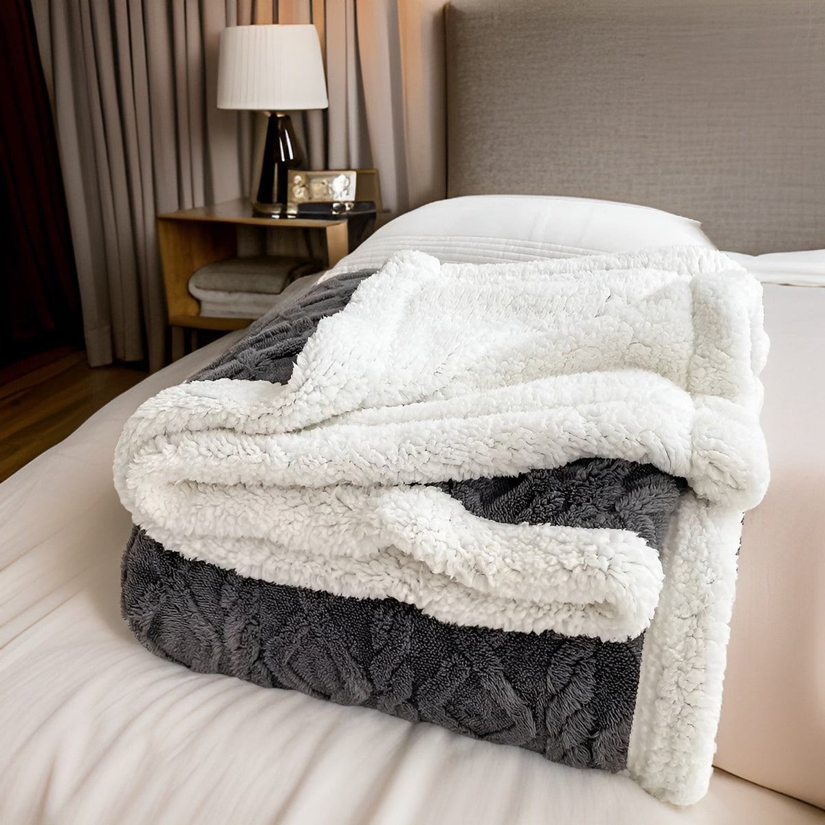 Reversible Sherpa Throw Blanket 59×79 Inches Soft Polyester for Couch Bed Chair Gray White Lightweight Winter Warmth Layer Bedroom Living Ro | Thomler