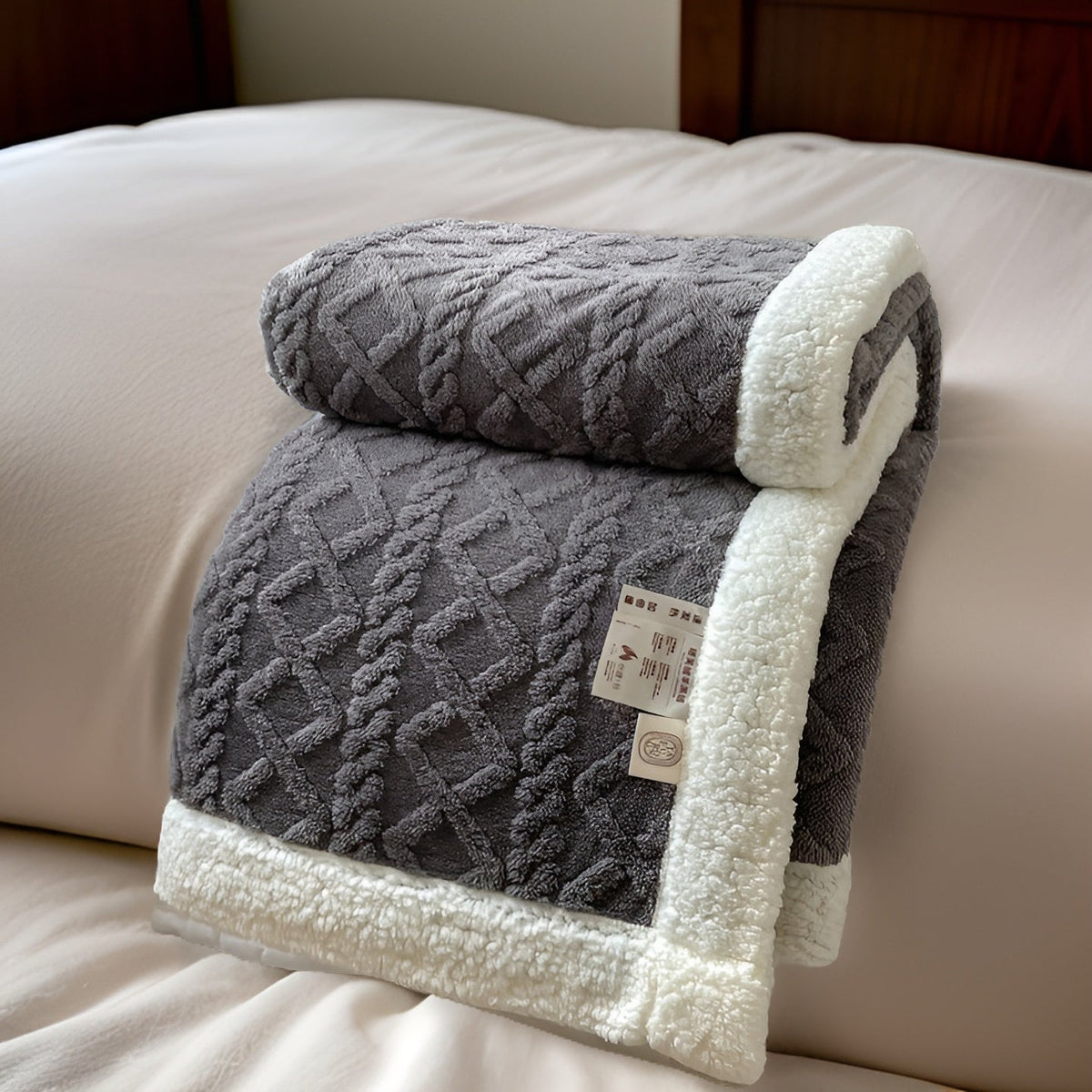 Reversible Sherpa Throw Blanket 59×79 Inches Soft Polyester for Couch Bed Chair Gray White Lightweight Winter Warmth Layer Bedroom Living Ro | Thomler