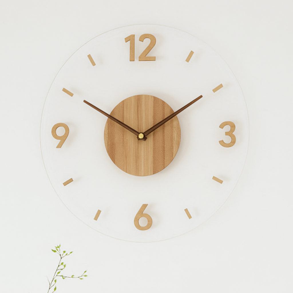 Silent Wall Clock Wooden Center Open Frame Design 14 Inch Diameter for Bedroom Living Room Kitchen Office Home Decor | Thomler