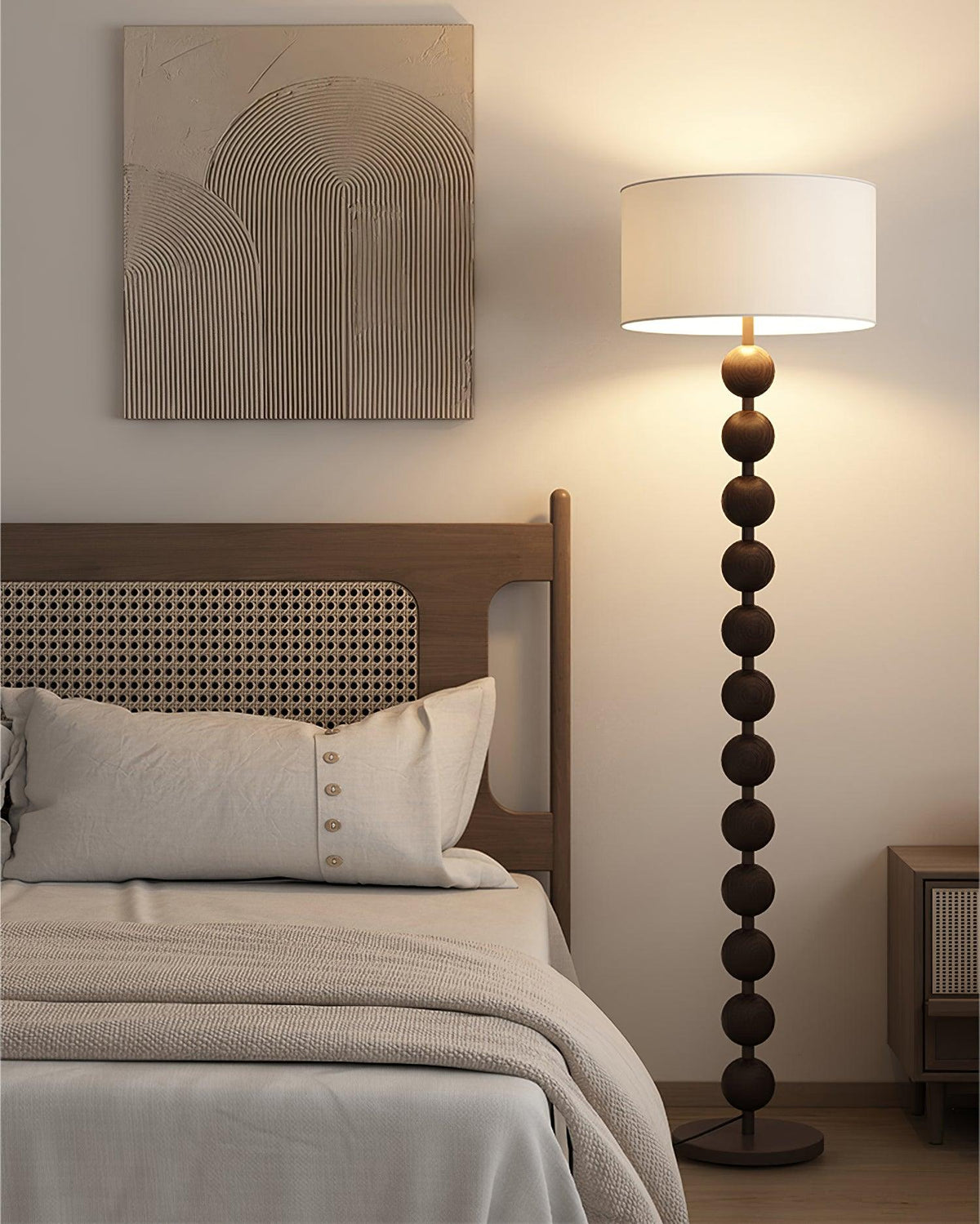 Tall Standing Lamp with White Shade 63 Inches Natural Wood Base Dimmable Accent Light for Bedroom Living Room Corner Reading Nook Modern Dec | Thomler