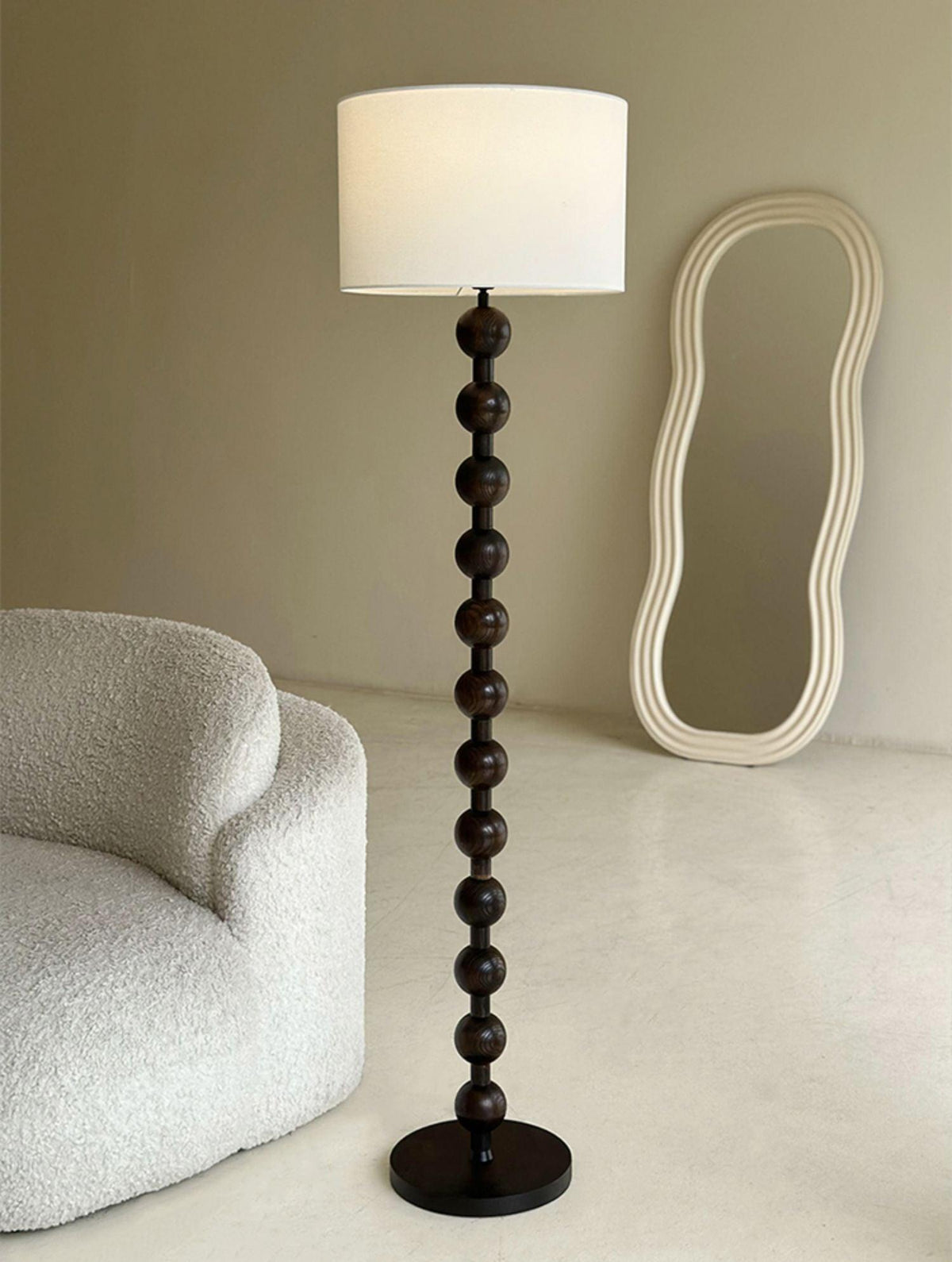 Tall Standing Lamp with White Shade 63 Inches Natural Wood Base Dimmable Accent Light for Bedroom Living Room Corner Reading Nook Modern Dec | Thomler