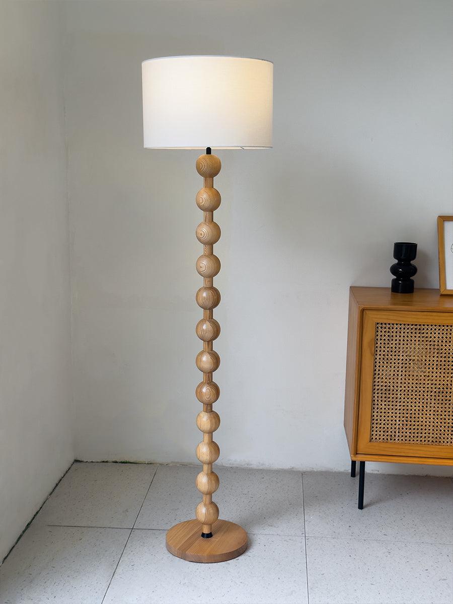 Tall Standing Lamp with White Shade 63 Inches Natural Wood Base Dimmable Accent Light for Bedroom Living Room Corner Reading Nook Modern Dec | Thomler