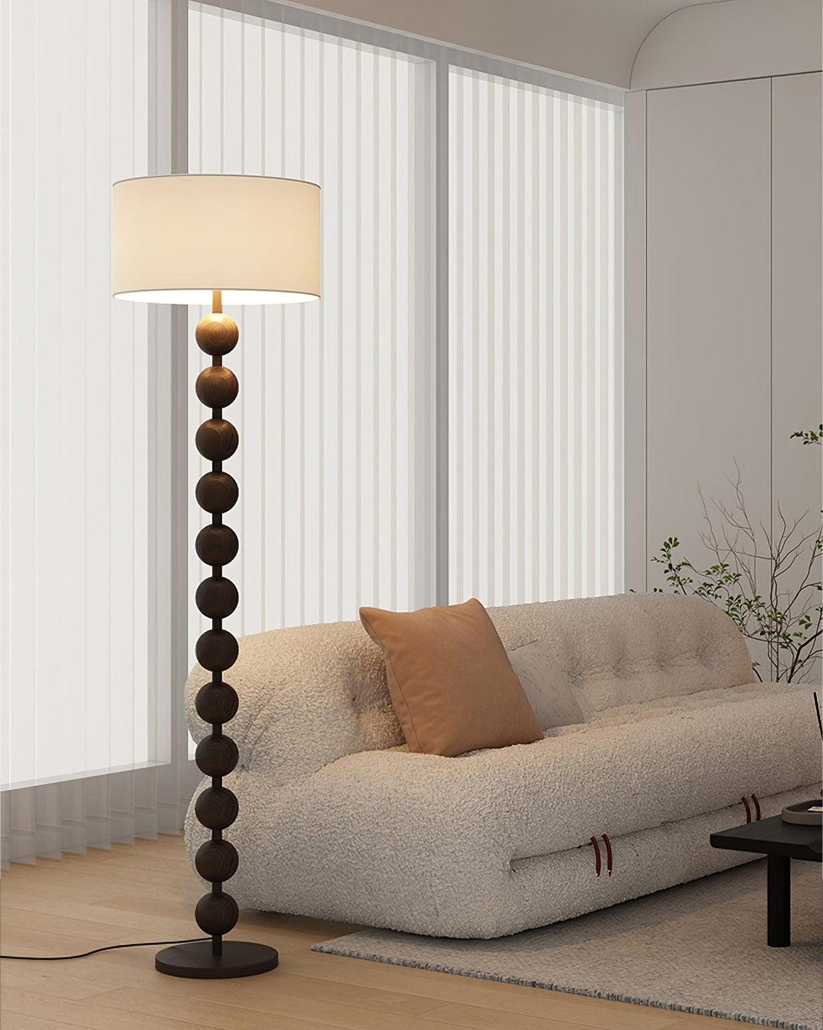 Tall Standing Lamp with White Shade 63 Inches Natural Wood Base Dimmable Accent Light for Bedroom Living Room Corner Reading Nook Modern Dec | Thomler
