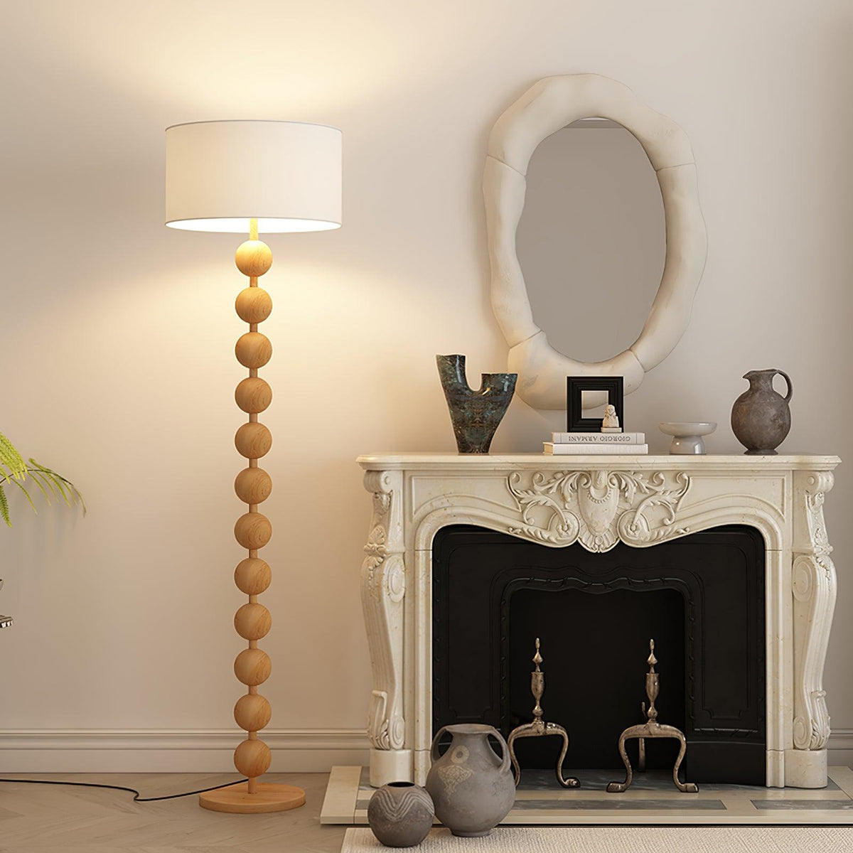 Tall Standing Lamp with White Shade 63 Inches Natural Wood Base Dimmable Accent Light for Bedroom Living Room Corner Reading Nook Modern Dec | Thomler