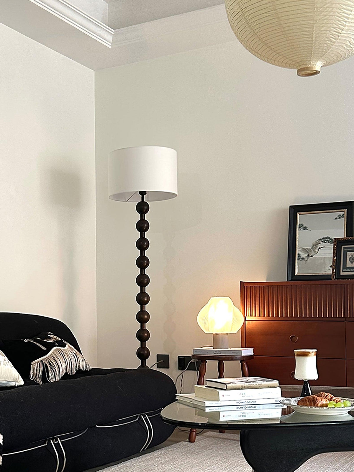 Tall Standing Lamp with White Shade 63 Inches Natural Wood Base Dimmable Accent Light for Bedroom Living Room Corner Reading Nook Modern Dec | Thomler