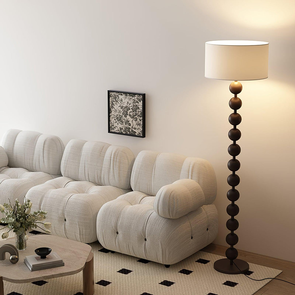Tall Standing Lamp with White Shade 63 Inches Natural Wood Base Dimmable Accent Light for Bedroom Living Room Corner Reading Nook Modern Dec | Thomler