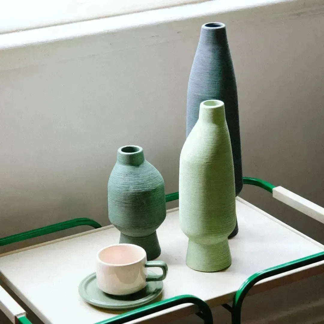 Handcrafted Pottery Vessel with Irregular Contour 7.9 Inches Sage Finish for Mantels Coffee Tables Botanical Stems Modern Farmhouse Nordic D | Thomler