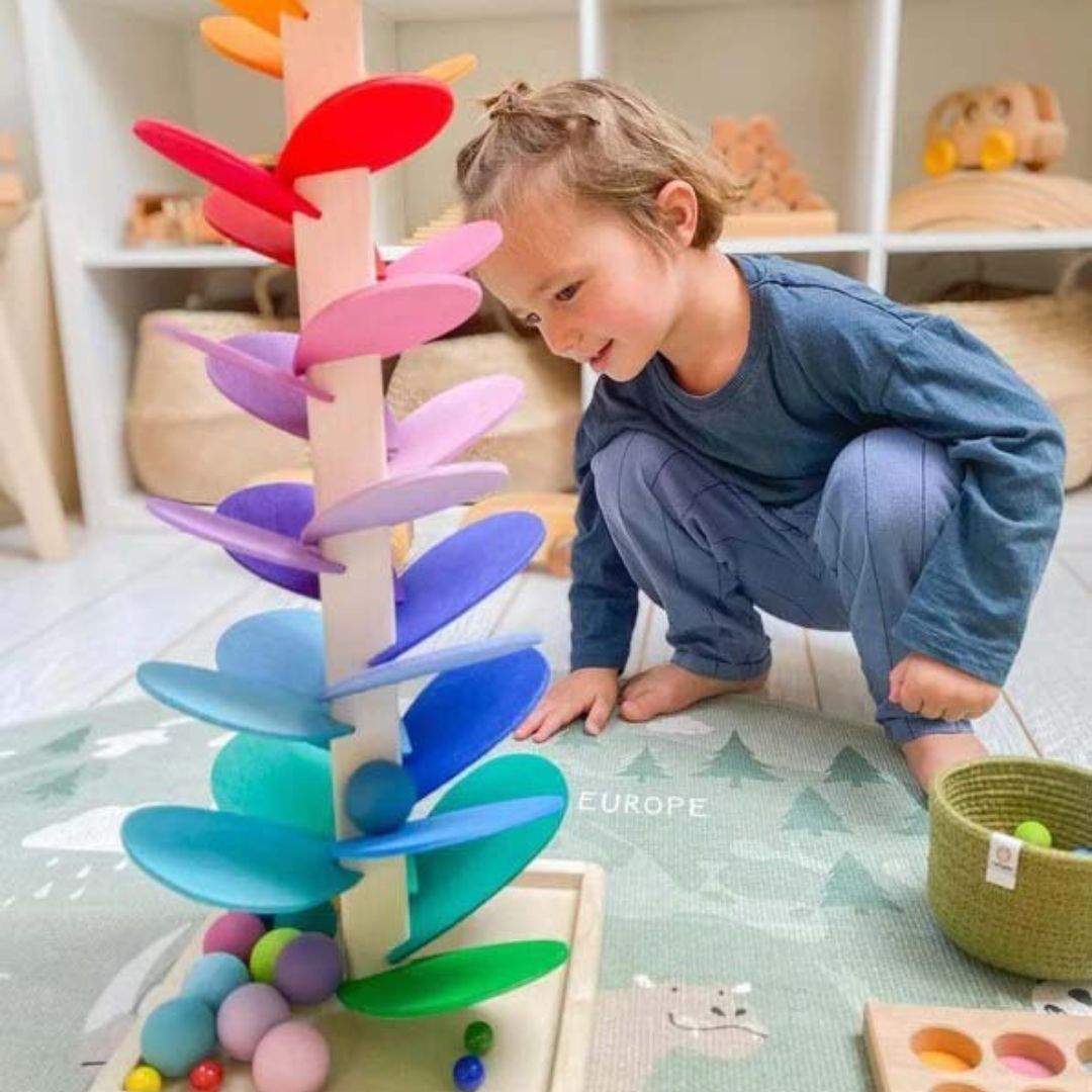 Torre de sonido de arcoíris de madera | Juego sensorial educativo