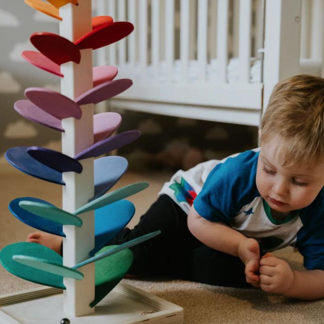 Torre de sonido de arcoíris de madera | Juego sensorial educativo