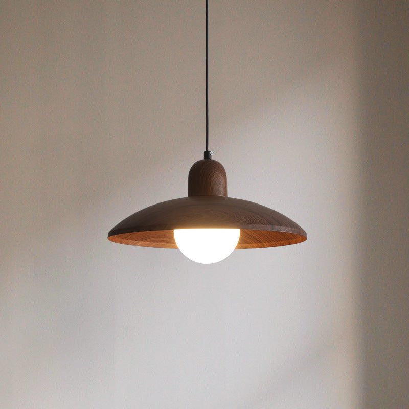 Wood Dome Ceiling Pendant 12 in Walnut Hanging Light for Kitchen Island Dining Table Minimalist Adjustable Cord E27 Socket 110V | Thomler
