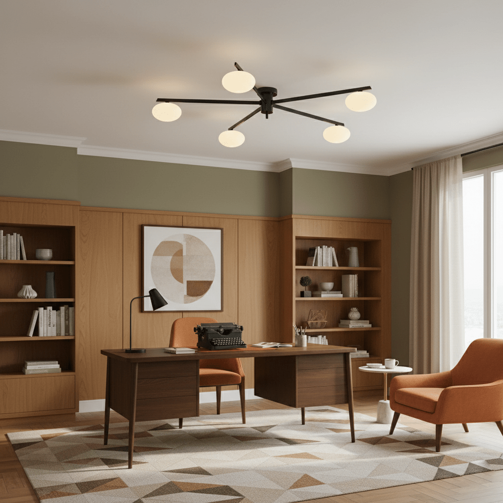 Lámpara de techo semiempotrada ajustable con brazos múltiples y globos esmerilados para comedor, cocina o sala de estar | Estructura en negro o latón, casquillo G9 | Thomler