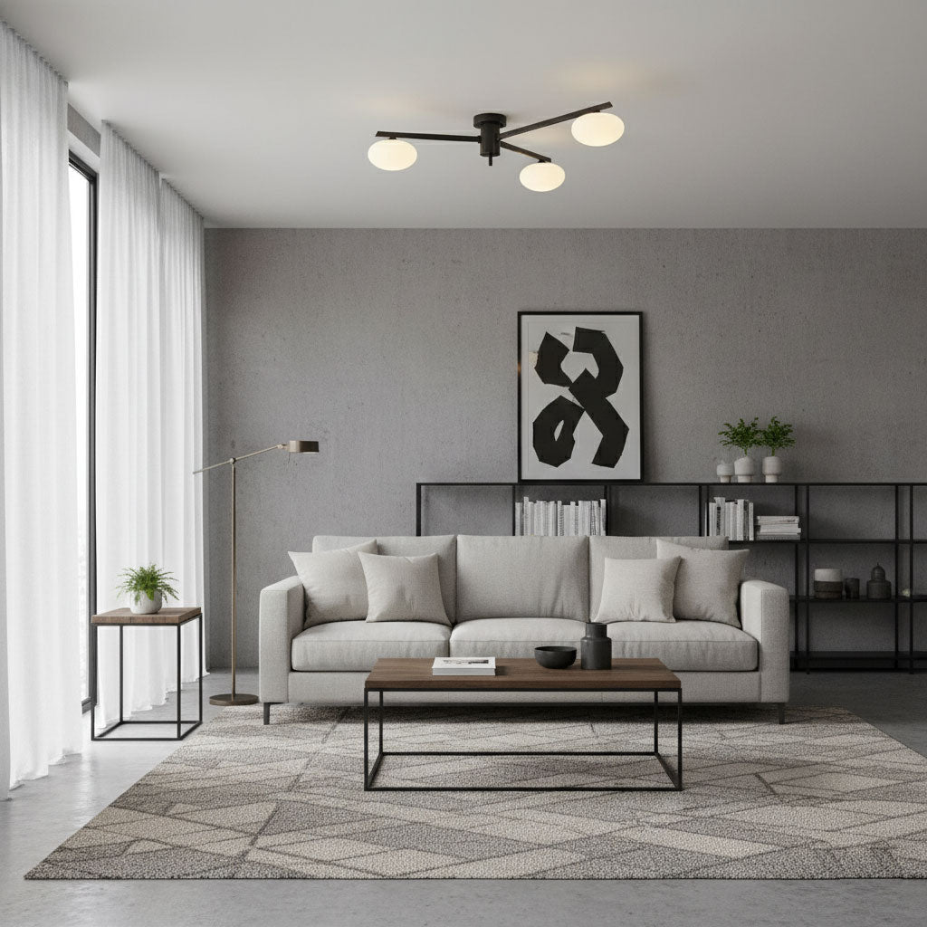 Lámpara de techo semiempotrada ajustable con brazos múltiples y globos esmerilados para comedor, cocina o sala de estar | Estructura en negro o latón, casquillo G9 | Thomler