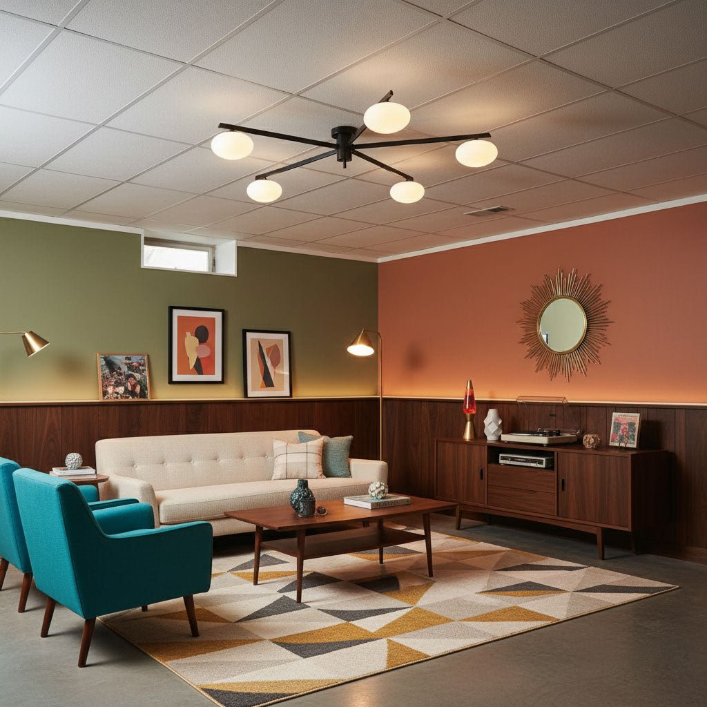 Lámpara de techo semiempotrada ajustable con brazos múltiples y globos esmerilados para comedor, cocina o sala de estar | Estructura en negro o latón, casquillo G9 | Thomler