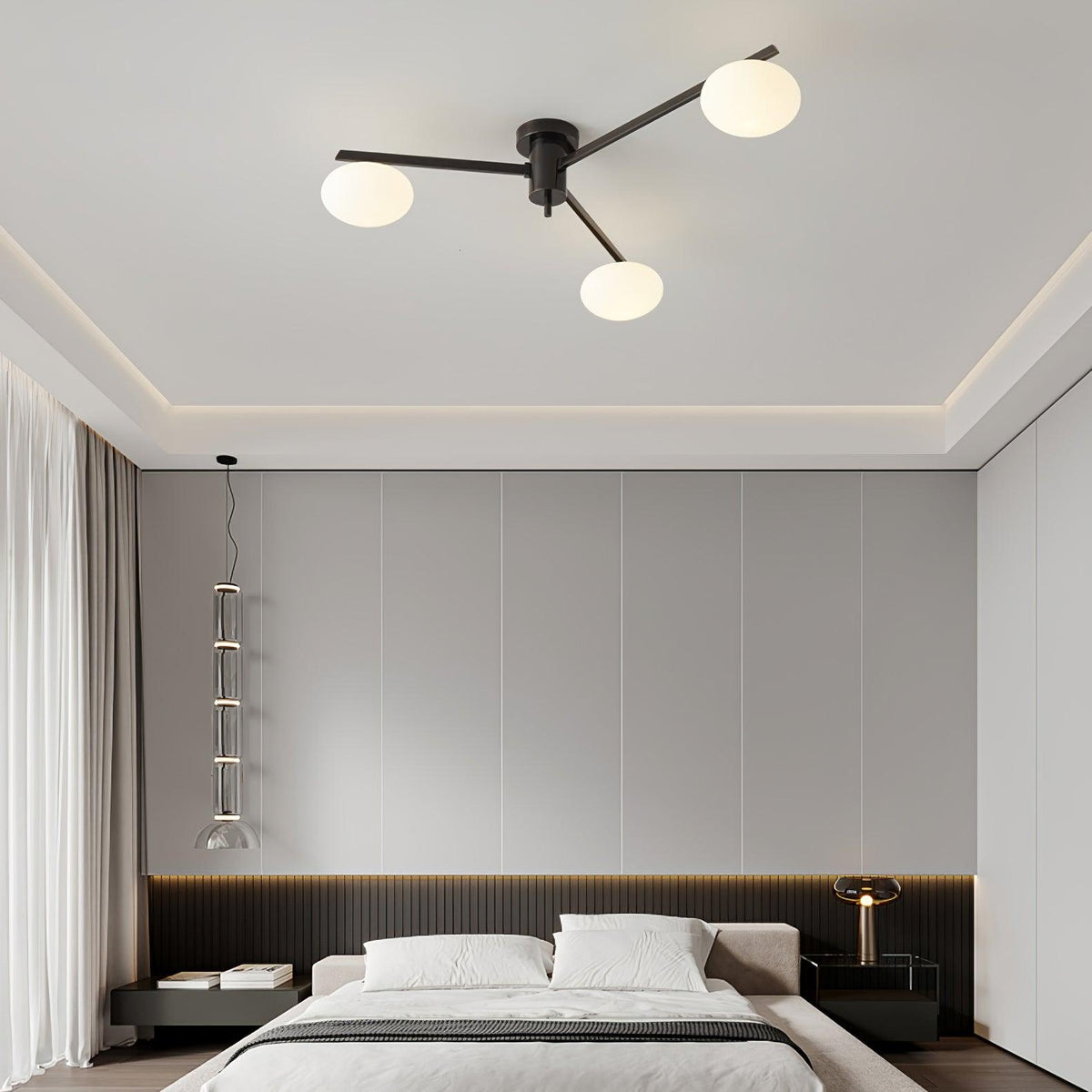 Lámpara de techo semiempotrada ajustable con brazos múltiples y globos esmerilados para comedor, cocina o sala de estar | Estructura en negro o latón, casquillo G9 | Thomler