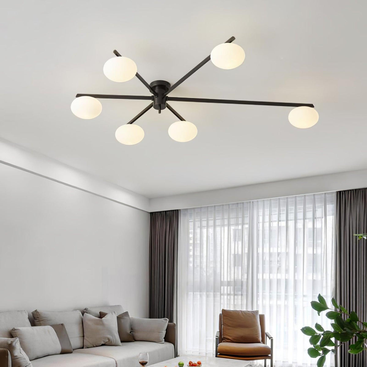 Lámpara de techo semiempotrada ajustable con brazos múltiples y globos esmerilados para comedor, cocina o sala de estar | Estructura en negro o latón, casquillo G9 | Thomler