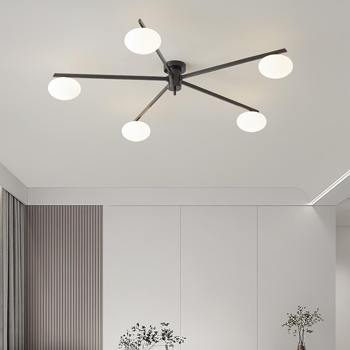 Lámpara de techo semiempotrada ajustable con brazos múltiples y globos esmerilados para comedor, cocina o sala de estar | Estructura en negro o latón, casquillo G9 | Thomler