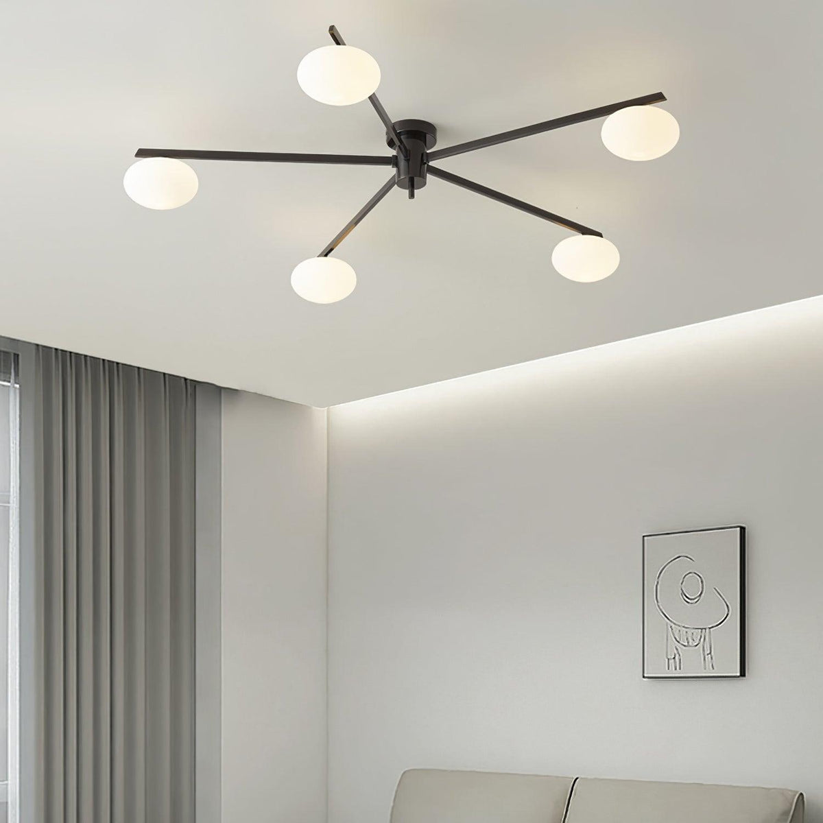 Lámpara de techo semiempotrada ajustable con brazos múltiples y globos esmerilados para comedor, cocina o sala de estar | Estructura en negro o latón, casquillo G9 | Thomler