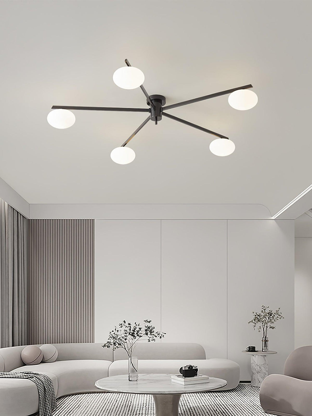 Lámpara de techo semiempotrada ajustable con brazos múltiples y globos esmerilados para comedor, cocina o sala de estar | Estructura en negro o latón, casquillo G9 | Thomler