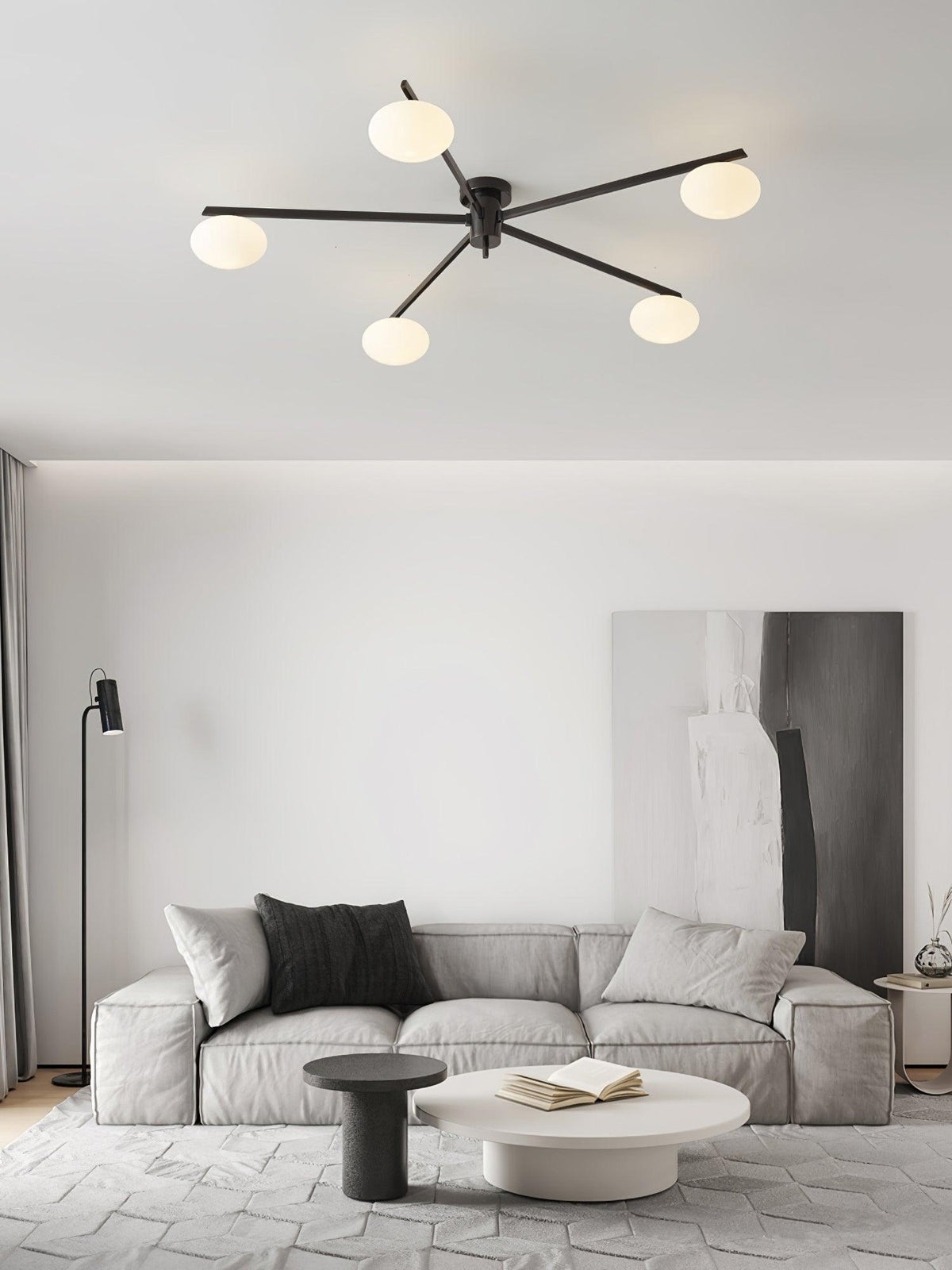 Lámpara de techo semiempotrada ajustable con brazos múltiples y globos esmerilados para comedor, cocina o sala de estar | Estructura en negro o latón, casquillo G9 | Thomler