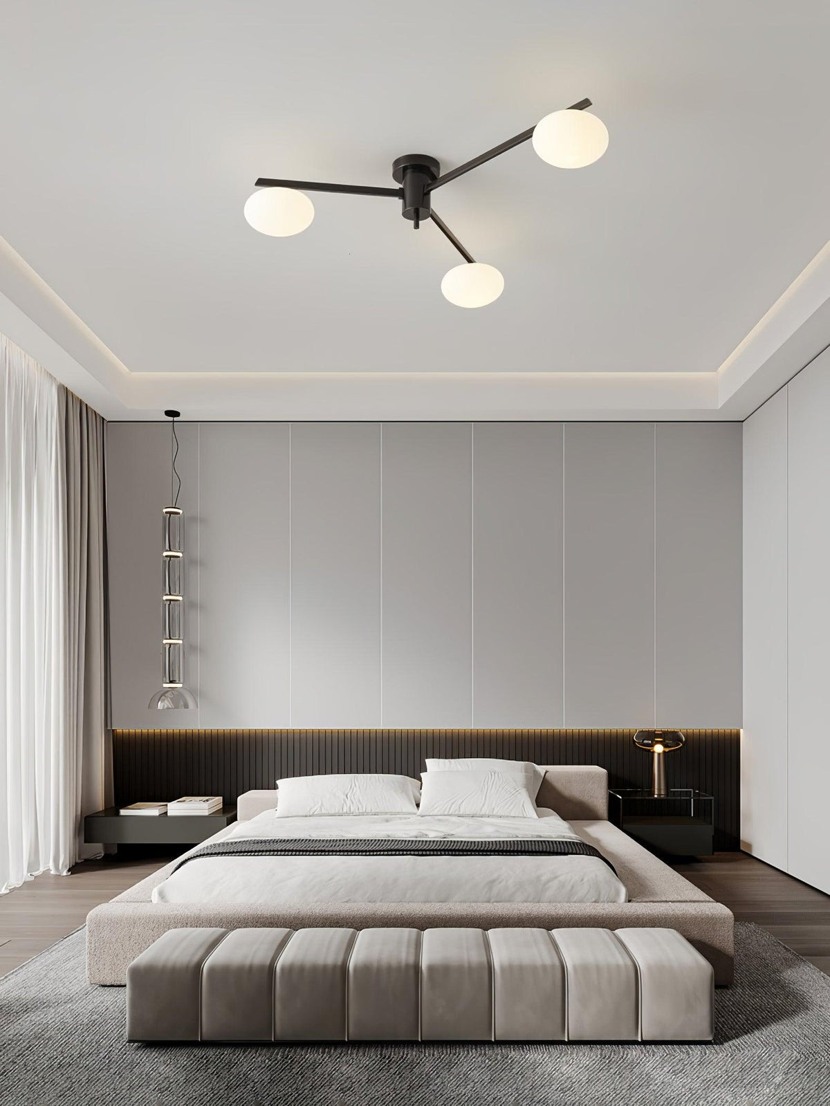 Lámpara de techo semiempotrada ajustable con brazos múltiples y globos esmerilados para comedor, cocina o sala de estar | Estructura en negro o latón, casquillo G9 | Thomler