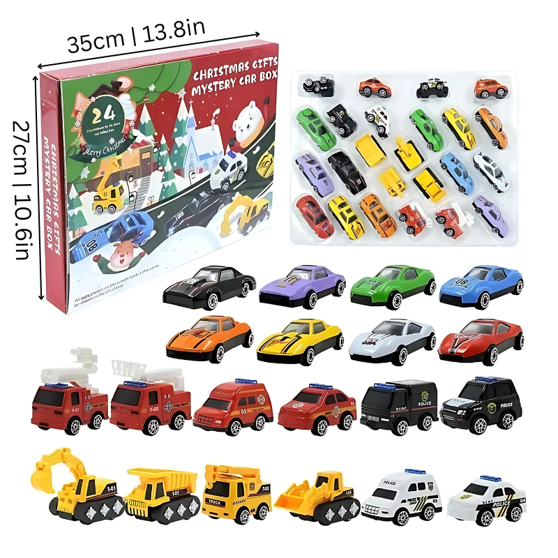 Adventskalender mit 24 Mini-Fahrzeugen, tägliche Überraschungsbox für Kinder, 10-in-1-Spielset mit verschiedenen Themen, Weihnachtsgeschenk für Kinder | Thomler