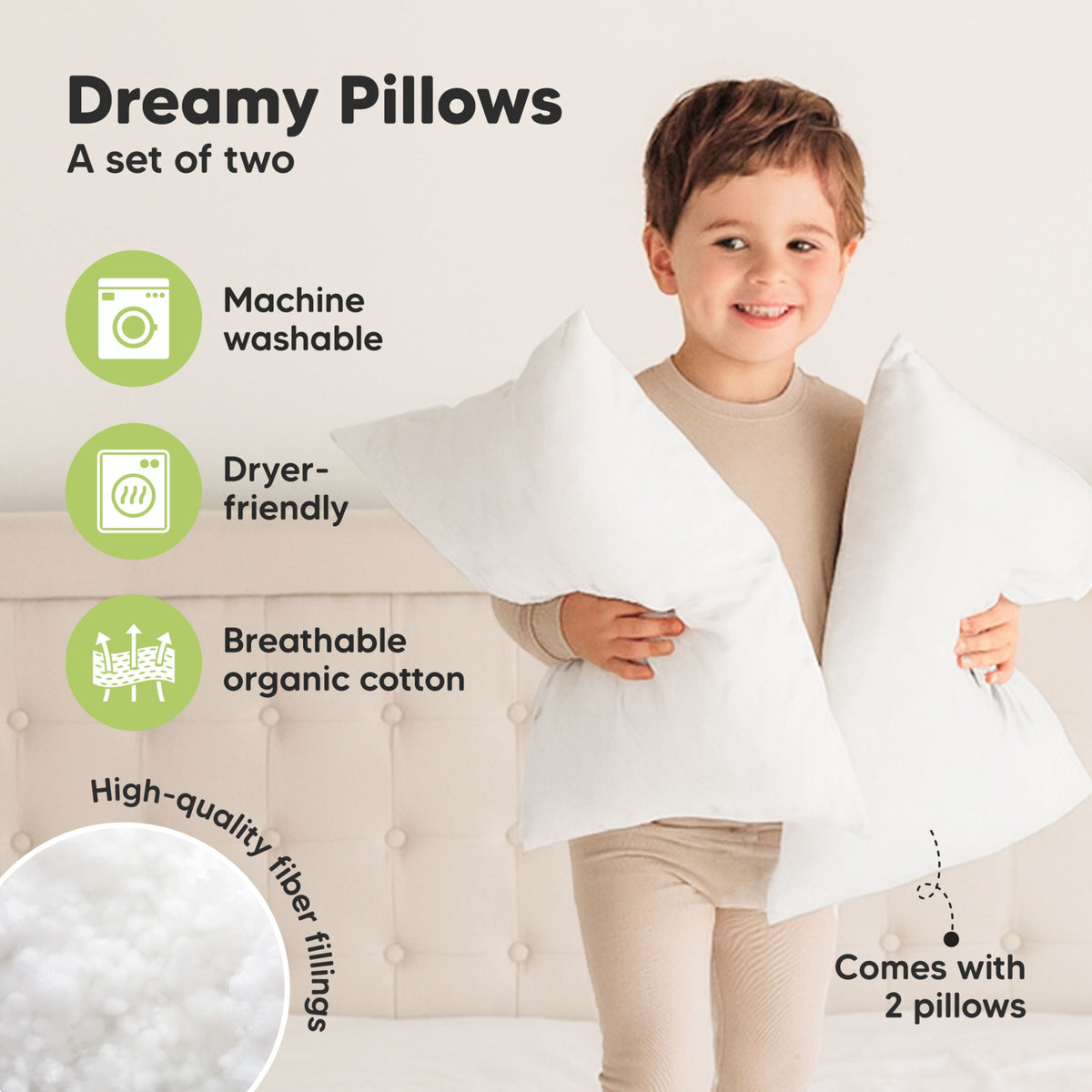 2-Pack Jumbo Toddler Pillows Without Pillowcase