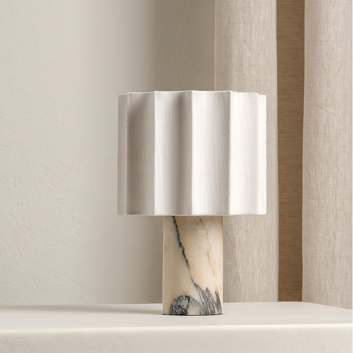 Cordless Marble Accent Lamp with Rechargeable Battery 11-Inch Tall White Beige Fabric Shade LED Desk Light for Bedroom Office Nightstand Por | Thomler