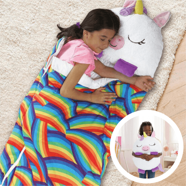 Saco de dormir con diseño de animal para niños: peluche para dormir con almohada integrada para fiestas de pijamas y viajes