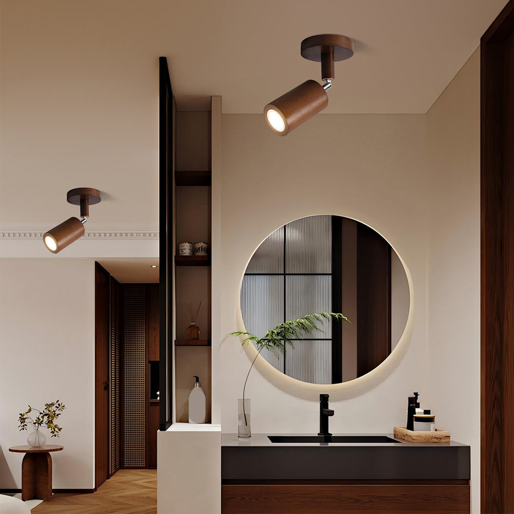 Houten LED-railverlichting Natuurlijke afwerking Verstelbare spots Plafond- en wandmontage Railverlichting 18 tot 120 cm Moderne lineaire spotlightbalk Eetkamer | Thomler