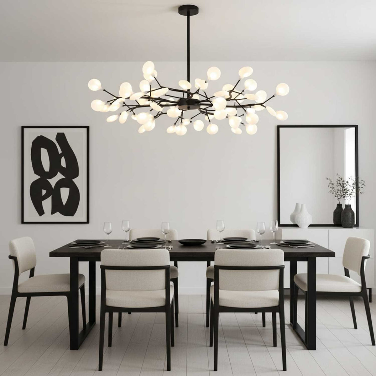 Lámpara de araña de ramas acrílicas con luces LED ajustables para comedor y entrada - de 30 a 63 ramas de luz - Regulable, acabado en metal dorado o negro