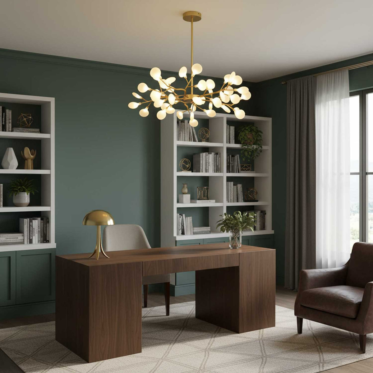 Lámpara de araña de ramas acrílicas con luces LED ajustables para comedor y entrada - de 30 a 63 ramas de luz - Regulable, acabado en metal dorado o negro