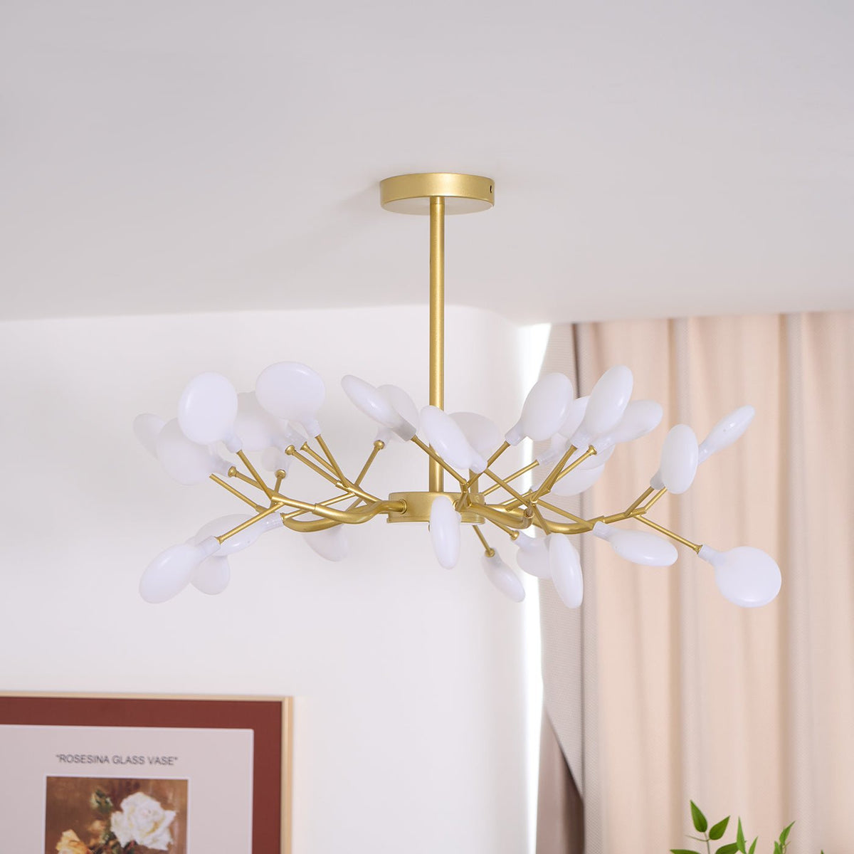 Lámpara de araña de ramas acrílicas con luces LED ajustables para comedor y entrada - de 30 a 63 ramas de luz - Regulable, acabado en metal dorado o negro