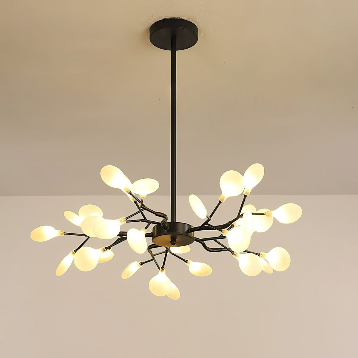 Lámpara de araña de ramas acrílicas con luces LED ajustables para comedor y entrada - de 30 a 63 ramas de luz - Regulable, acabado en metal dorado o negro