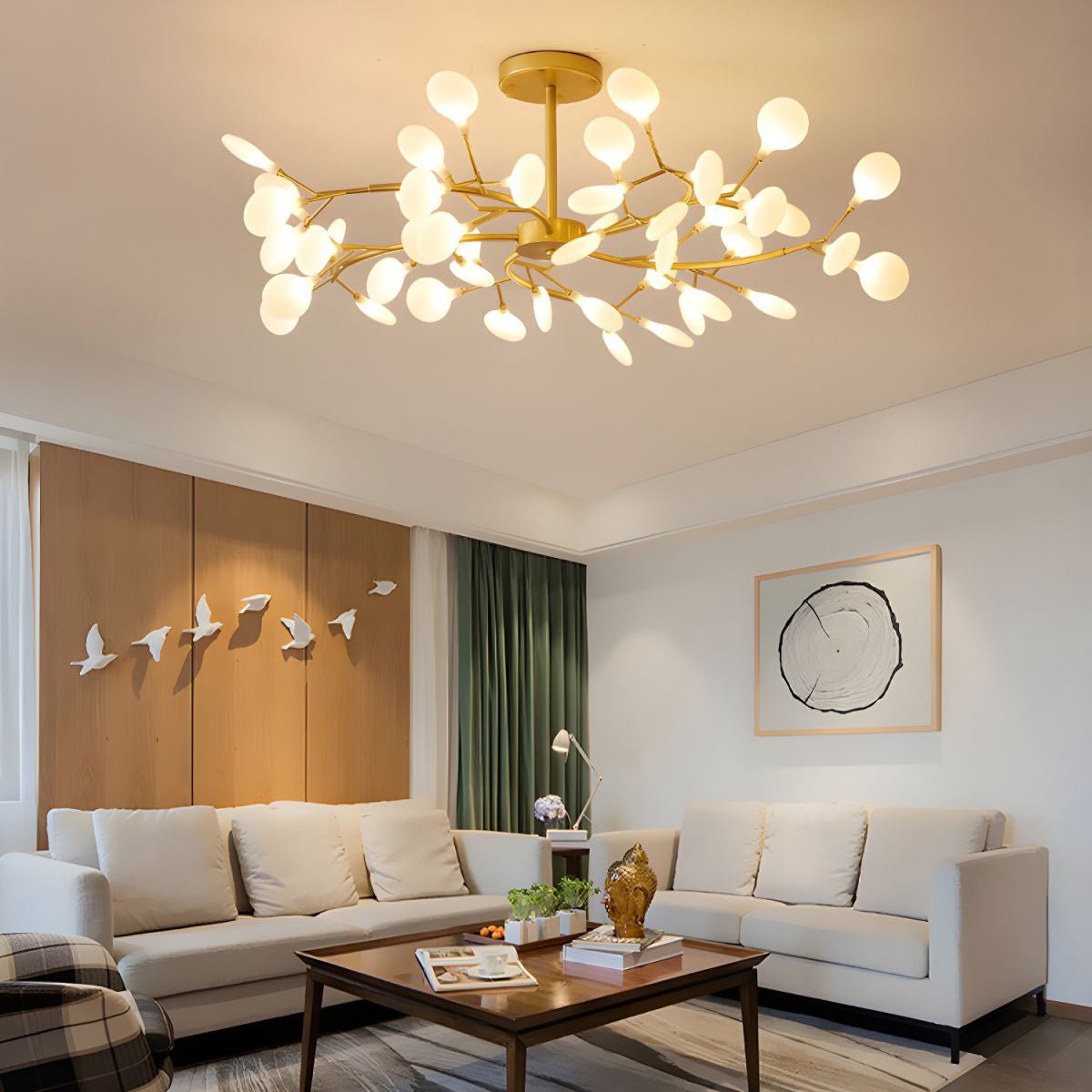 Lámpara de araña de ramas acrílicas con luces LED ajustables para comedor y entrada - de 30 a 63 ramas de luz - Regulable, acabado en metal dorado o negro