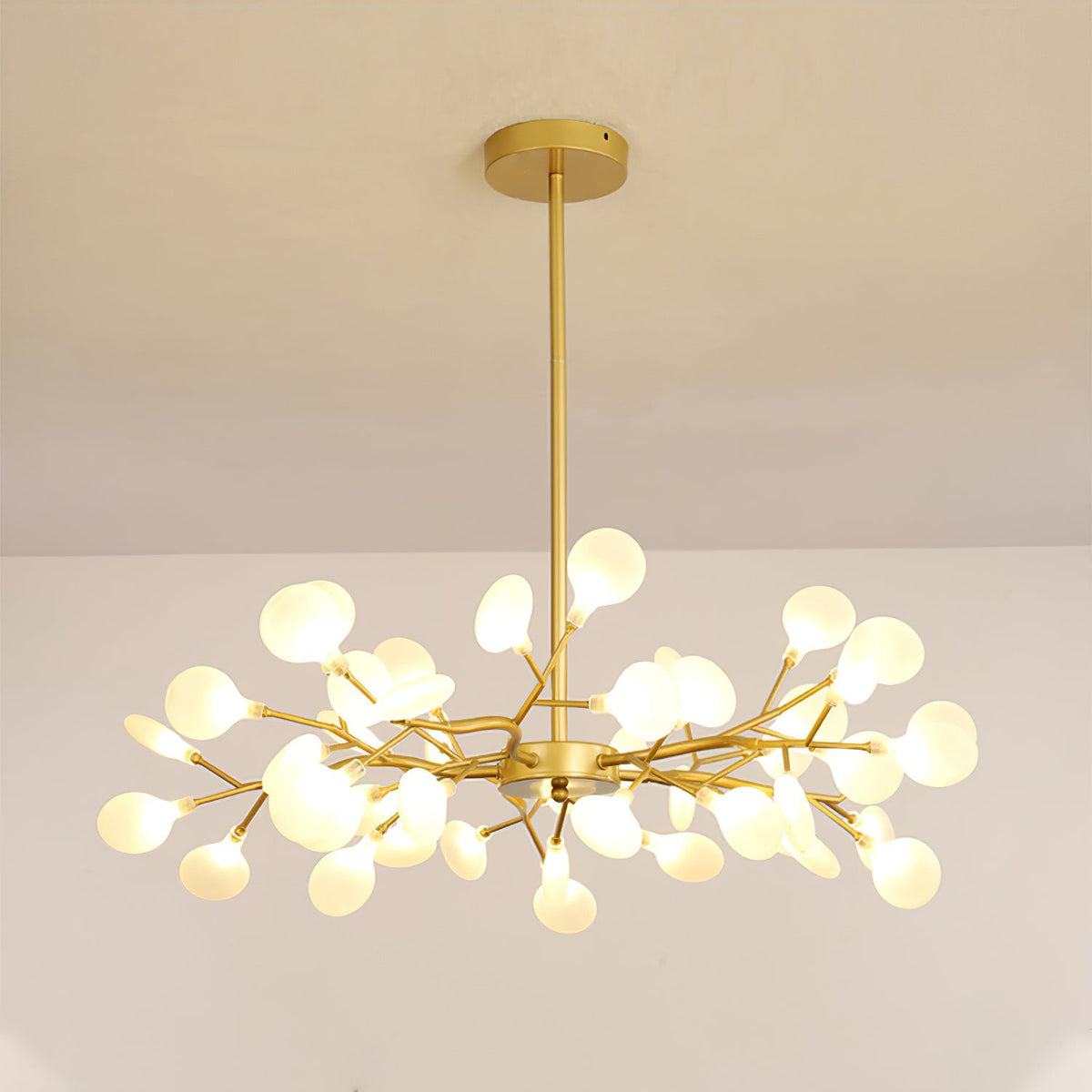 Lámpara de araña de ramas acrílicas con luces LED ajustables para comedor y entrada - de 30 a 63 ramas de luz - Regulable, acabado en metal dorado o negro