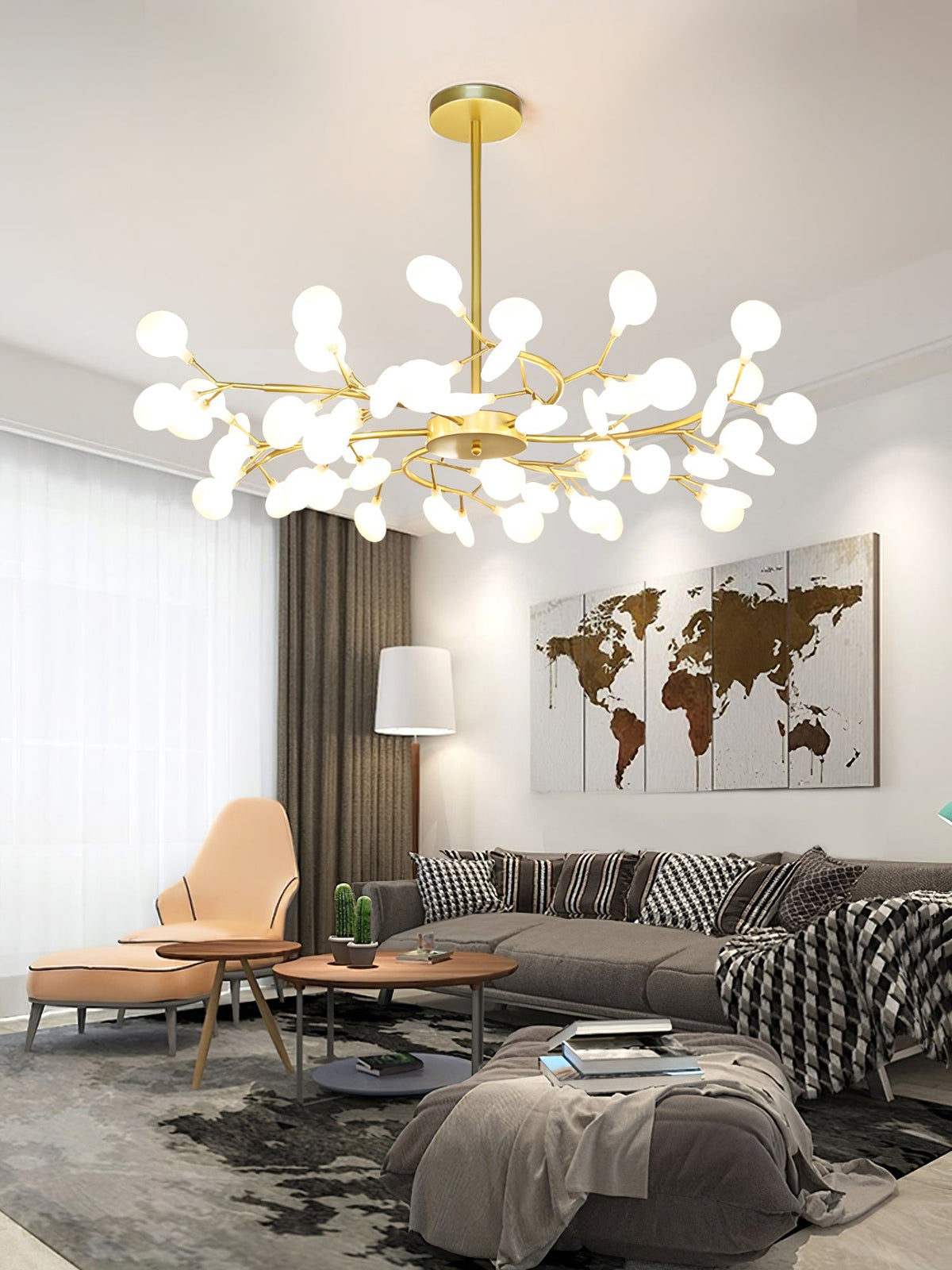Lámpara de araña de ramas acrílicas con luces LED ajustables para comedor y entrada - de 30 a 63 ramas de luz - Regulable, acabado en metal dorado o negro