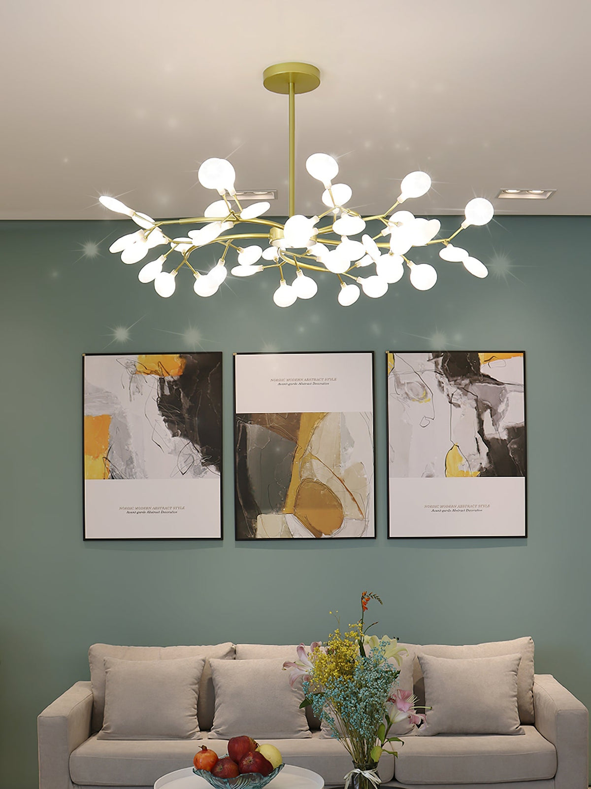 Lámpara de araña de ramas acrílicas con luces LED ajustables para comedor y entrada - de 30 a 63 ramas de luz - Regulable, acabado en metal dorado o negro