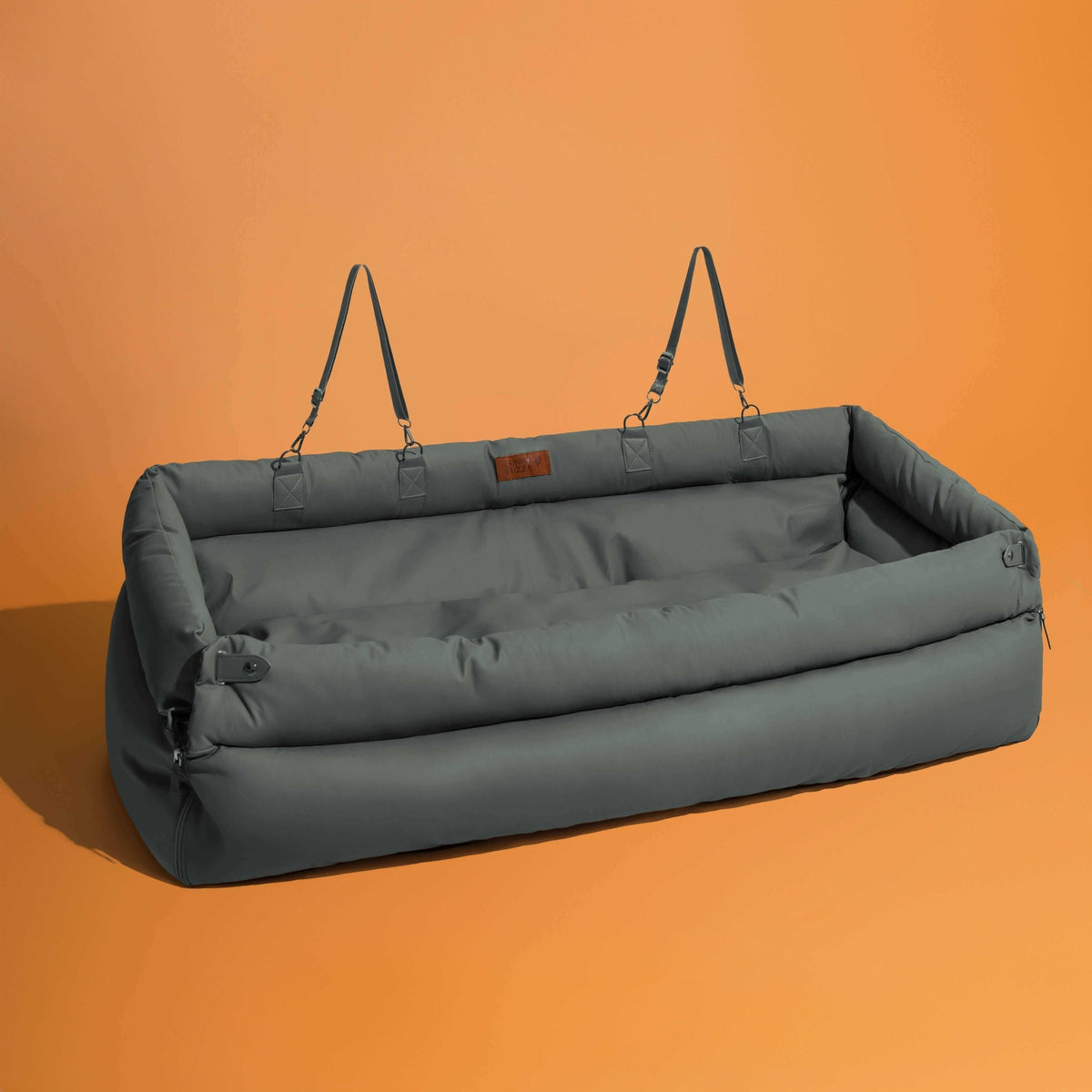 Elevated Pet Car Seat with Cushioned Bolsters for Medium to Large Dogs – Faux Leather Travel Booster Bed for SUVs & Sedans
