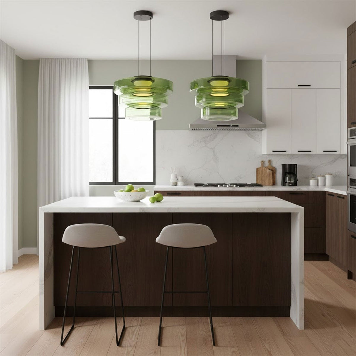 Gelaagde glazen hanglamp LED plafondverlichting met meerdere niveaus voor kookeiland eetkamer moderne getrapte kroonluchter in hoogte verstelbaar | Thomler