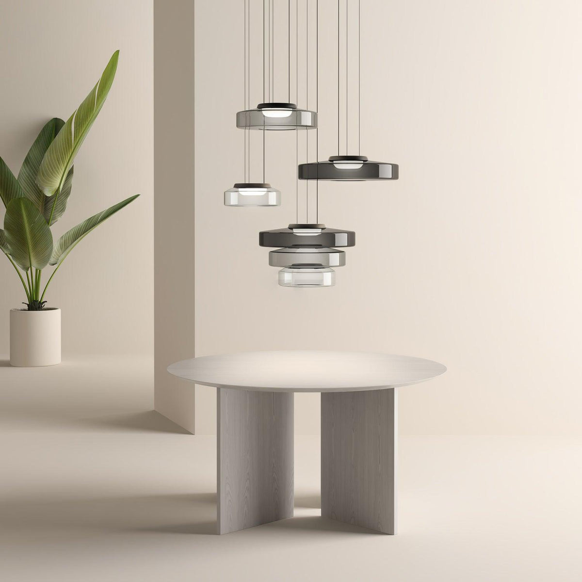 Gelaagde glazen hanglamp LED plafondverlichting met meerdere niveaus voor kookeiland eetkamer moderne getrapte kroonluchter in hoogte verstelbaar | Thomler