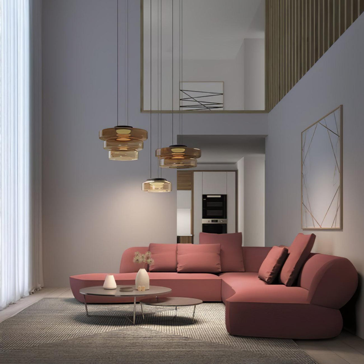 Gelaagde glazen hanglamp LED plafondverlichting met meerdere niveaus voor kookeiland eetkamer moderne getrapte kroonluchter in hoogte verstelbaar | Thomler