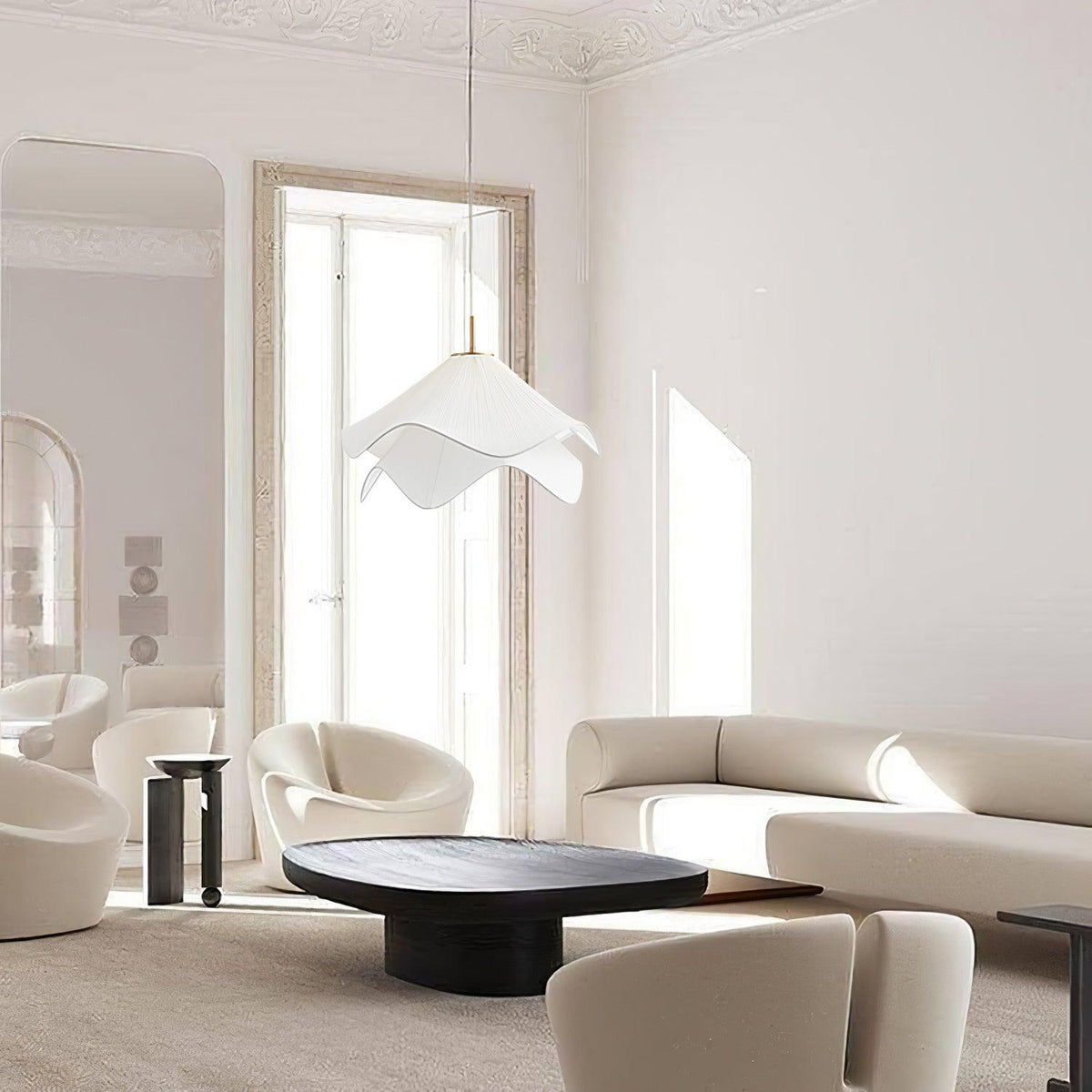 Lámpara colgante de pétalos de flores en capas, blanca y dorada, 24 pulgadas de diámetro, altura ajustable para comedor, cocina, dormitorio, sobre la mesa o isla | Thomler