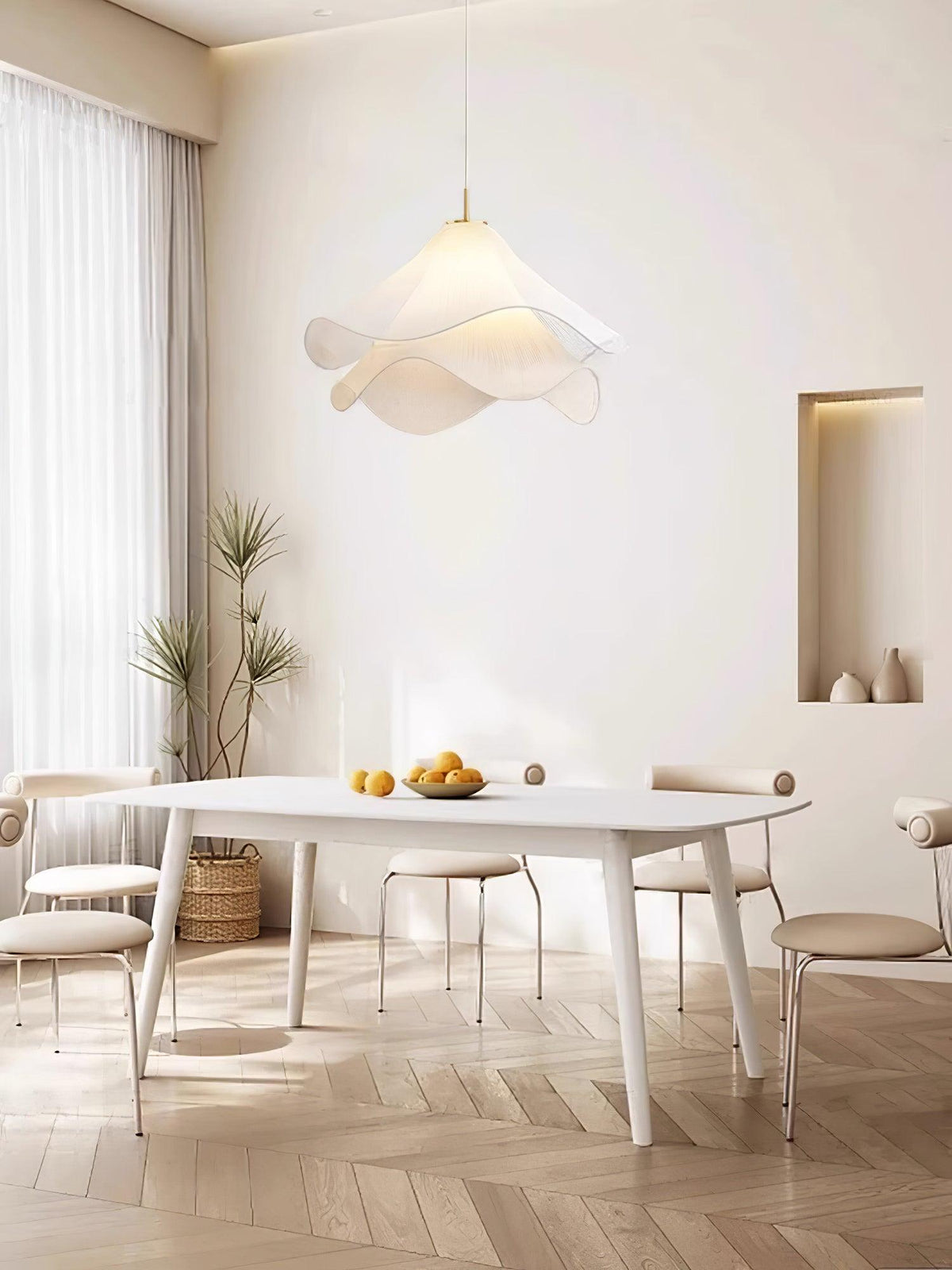Lámpara colgante de pétalos de flores en capas, blanca y dorada, 24 pulgadas de diámetro, altura ajustable para comedor, cocina, dormitorio, sobre la mesa o isla | Thomler
