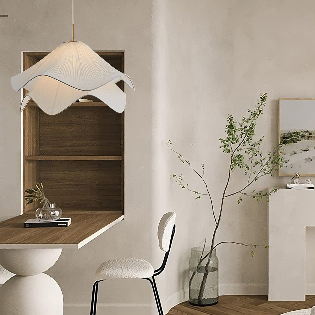 Lámpara colgante de pétalos de flores en capas, blanca y dorada, 24 pulgadas de diámetro, altura ajustable para comedor, cocina, dormitorio, sobre la mesa o isla | Thomler