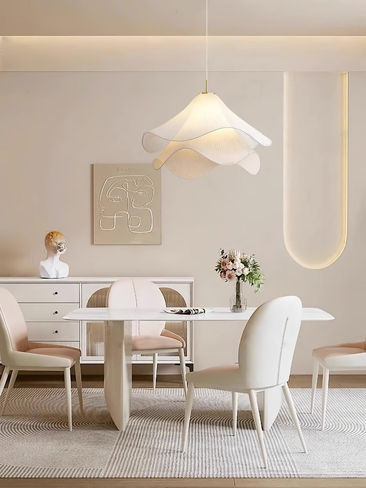 Lámpara colgante de pétalos de flores en capas, blanca y dorada, 24 pulgadas de diámetro, altura ajustable para comedor, cocina, dormitorio, sobre la mesa o isla | Thomler