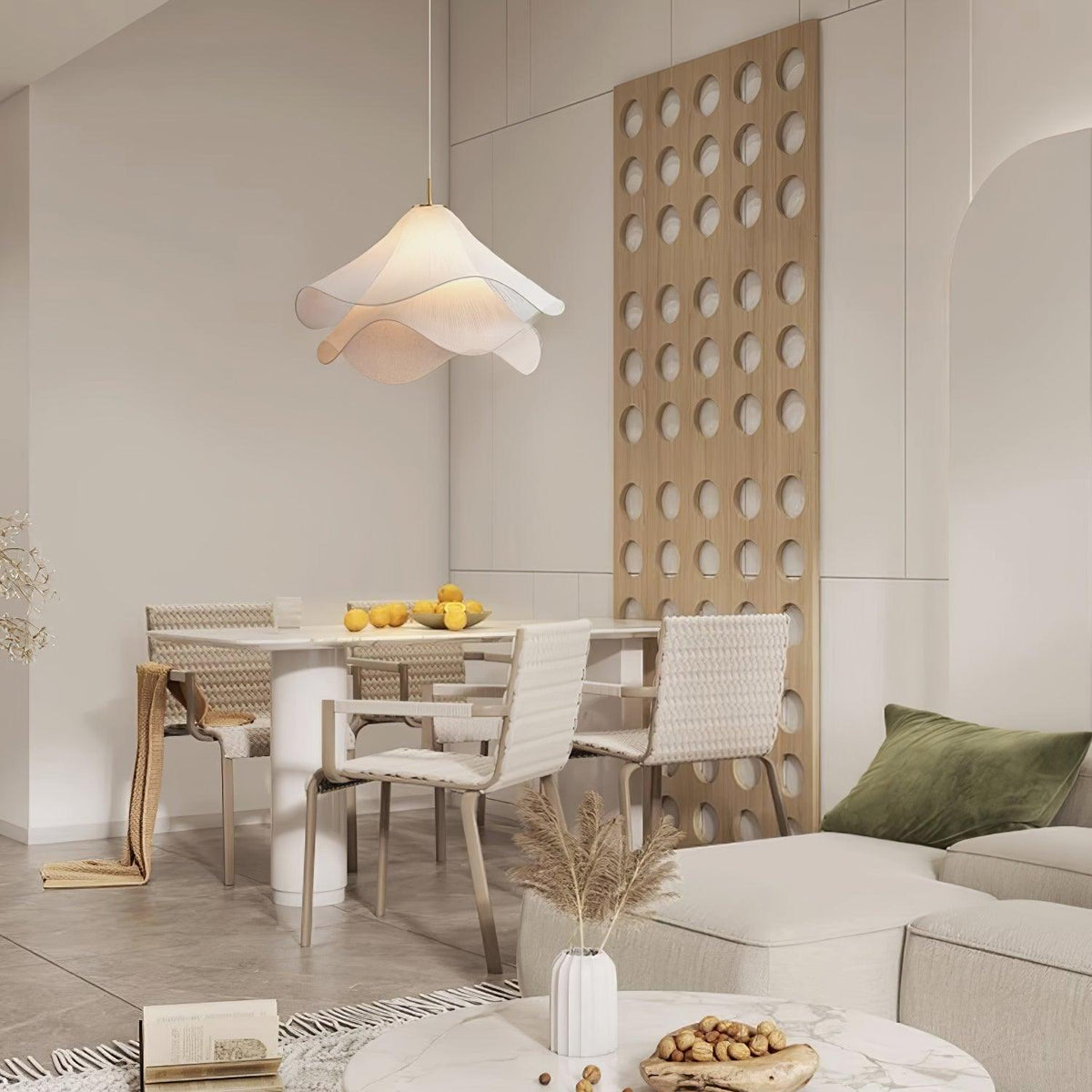 Lámpara colgante de pétalos de flores en capas, blanca y dorada, 24 pulgadas de diámetro, altura ajustable para comedor, cocina, dormitorio, sobre la mesa o isla | Thomler